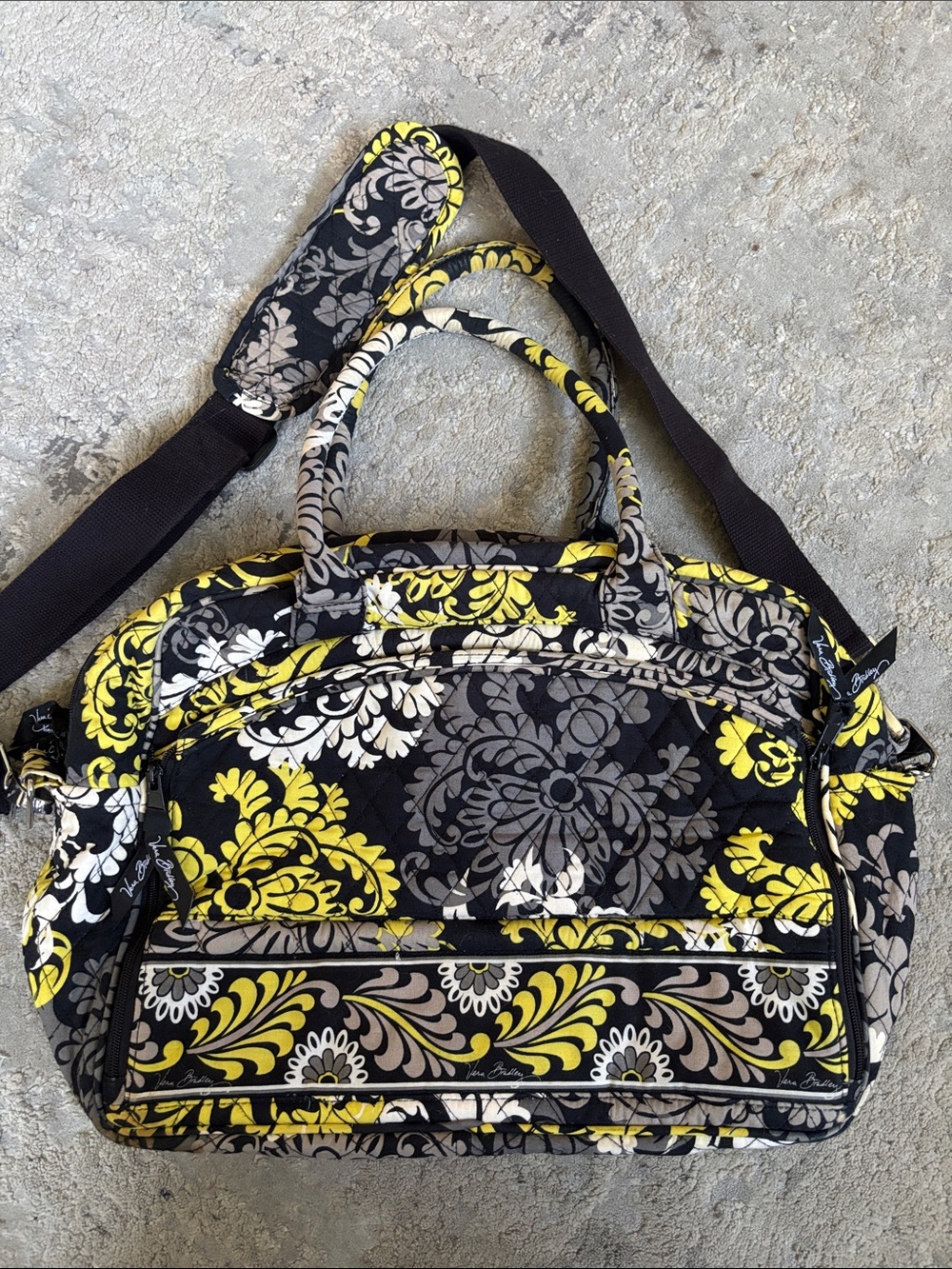 Vera Bradley Black Yellow Gray Floral Quilted Baby Bag
